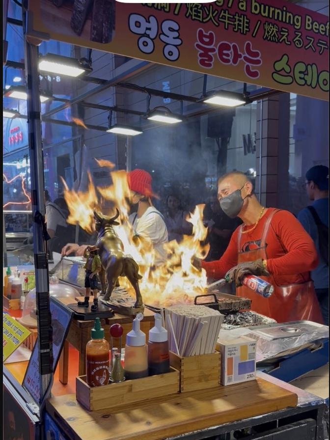 Flaming beef steak, Myeongdong