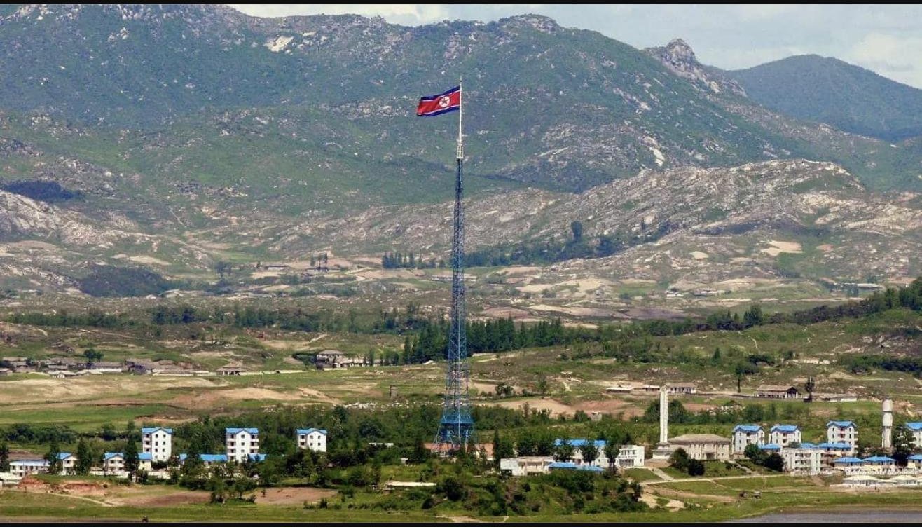 North Korean flag pole at the propaganda village. It's taller than the South Korean flag pole.